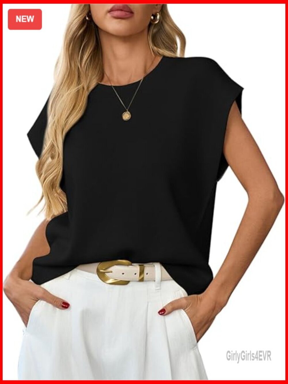 Sleeveless Sweater Vest Crewneck Cap Sleeve Knit Top Business Casual